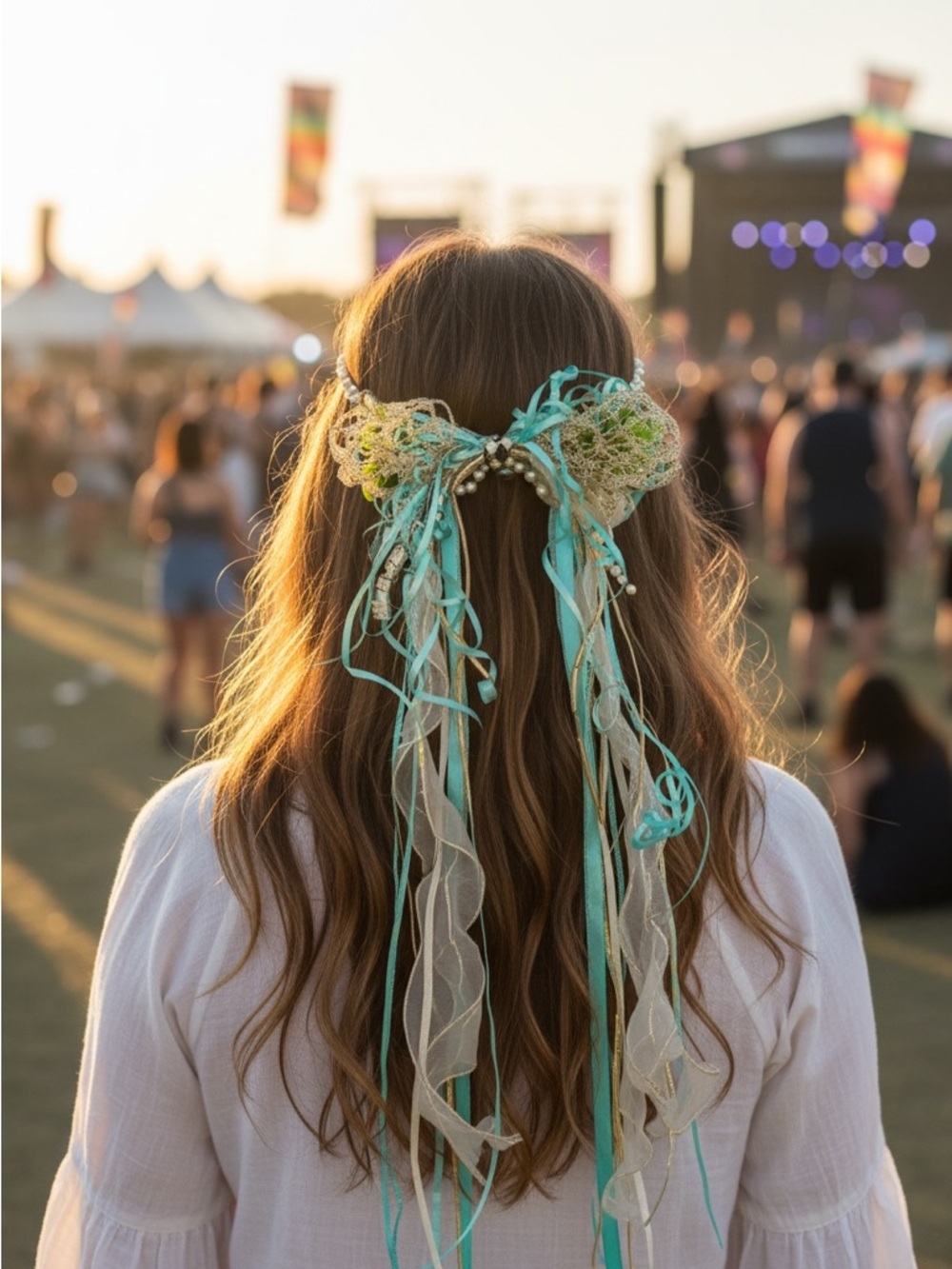 OOAK Handmade Pearl Festival Headpiece Iridescent Ribbon Lux Headband Boho Crown